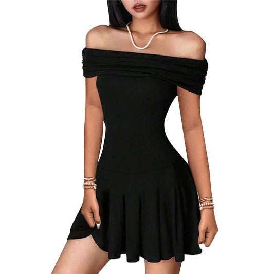 Off-Shoulder Pleated Mini Dress
