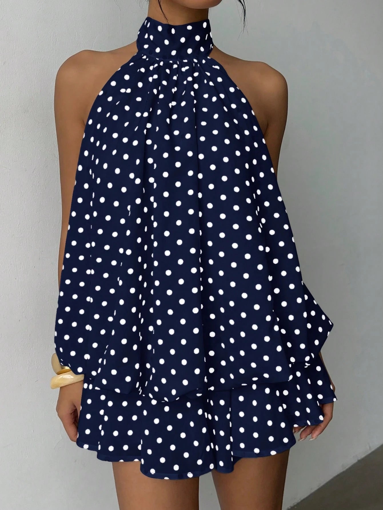 Halter Polka Dot Ruffle Mini Dress