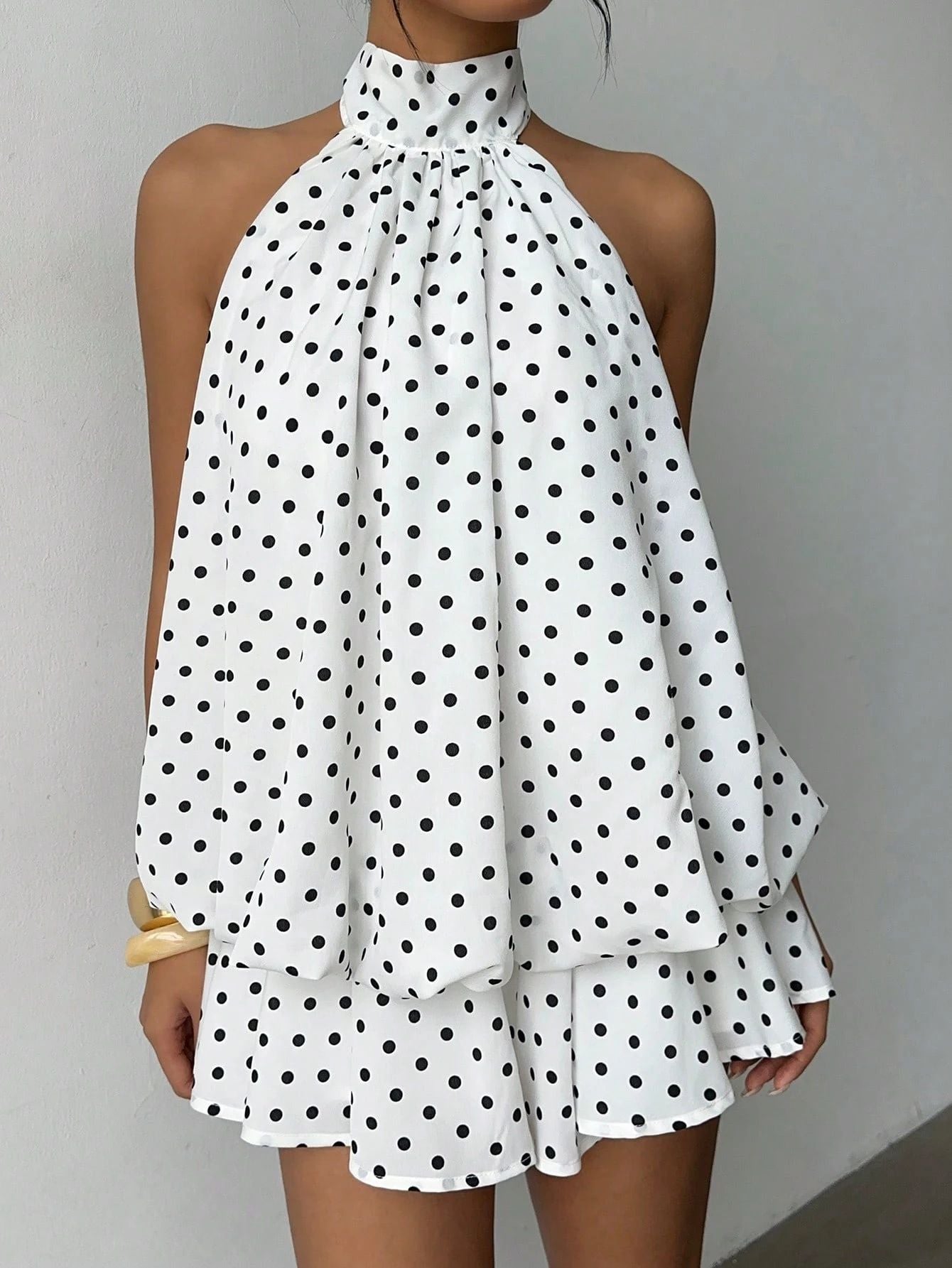 Halter Polka Dot Ruffle Mini Dress