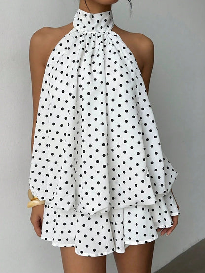 Halter Polka Dot Ruffle Mini Dress