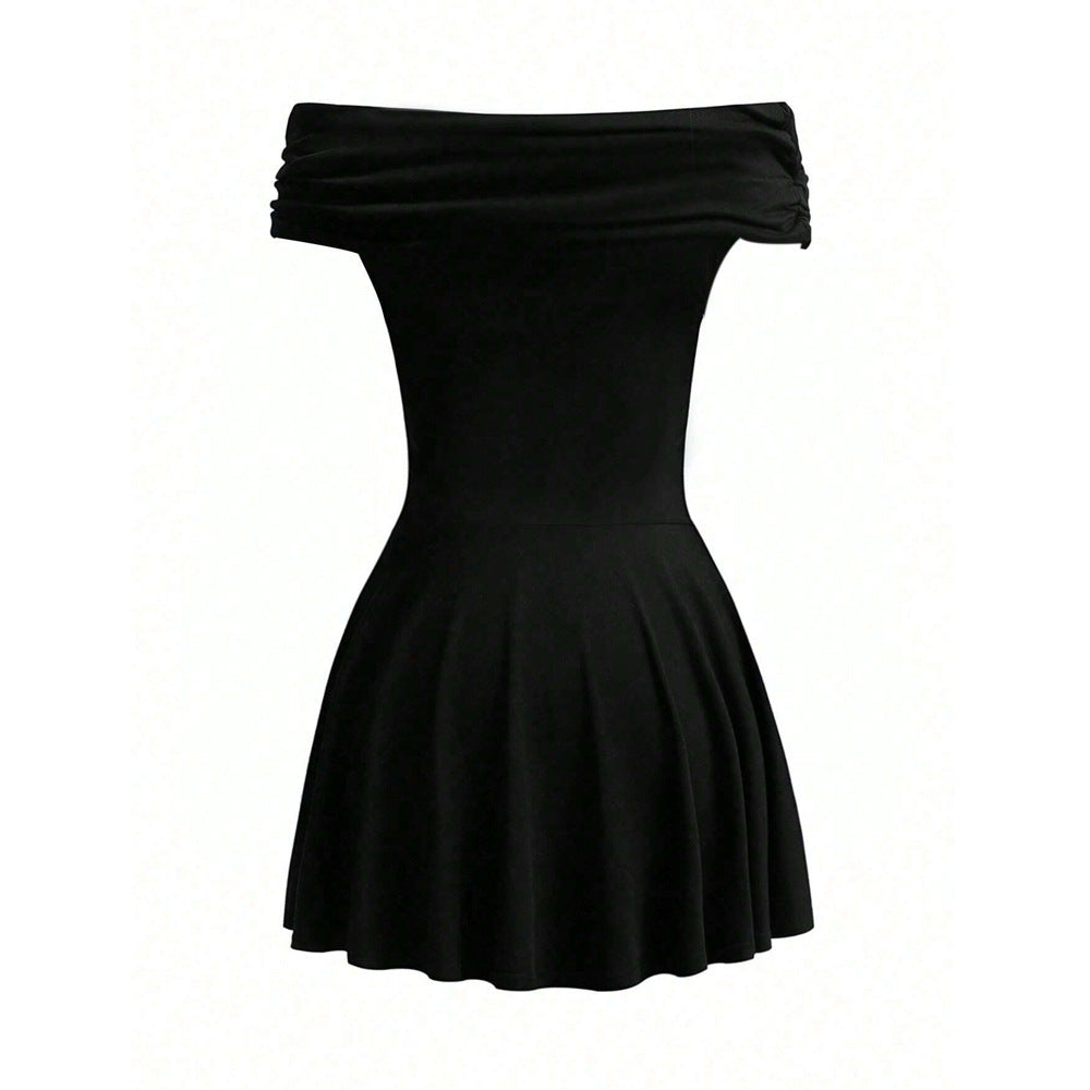Off-Shoulder Pleated Mini Dress