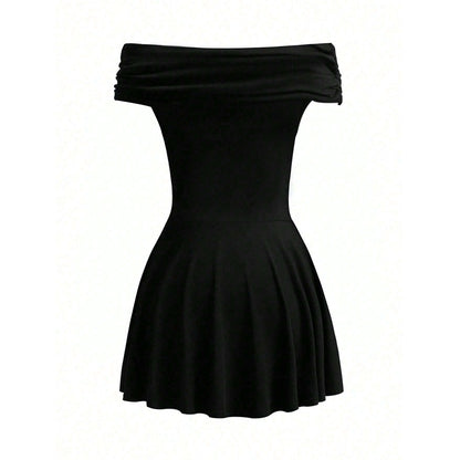 Off-Shoulder Pleated Mini Dress