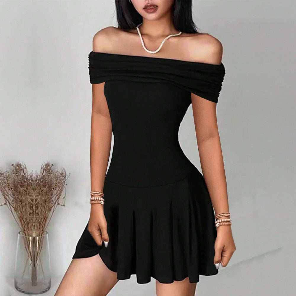 Off-Shoulder Pleated Mini Dress