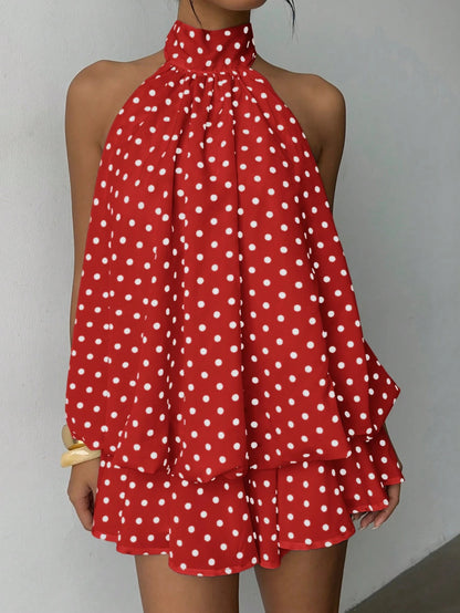 Halter Polka Dot Ruffle Mini Dress